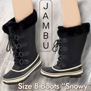 Jambu JBU Black and Cream Winter & Rain Boots w Soft Fur Lining & Trim Size 8 M